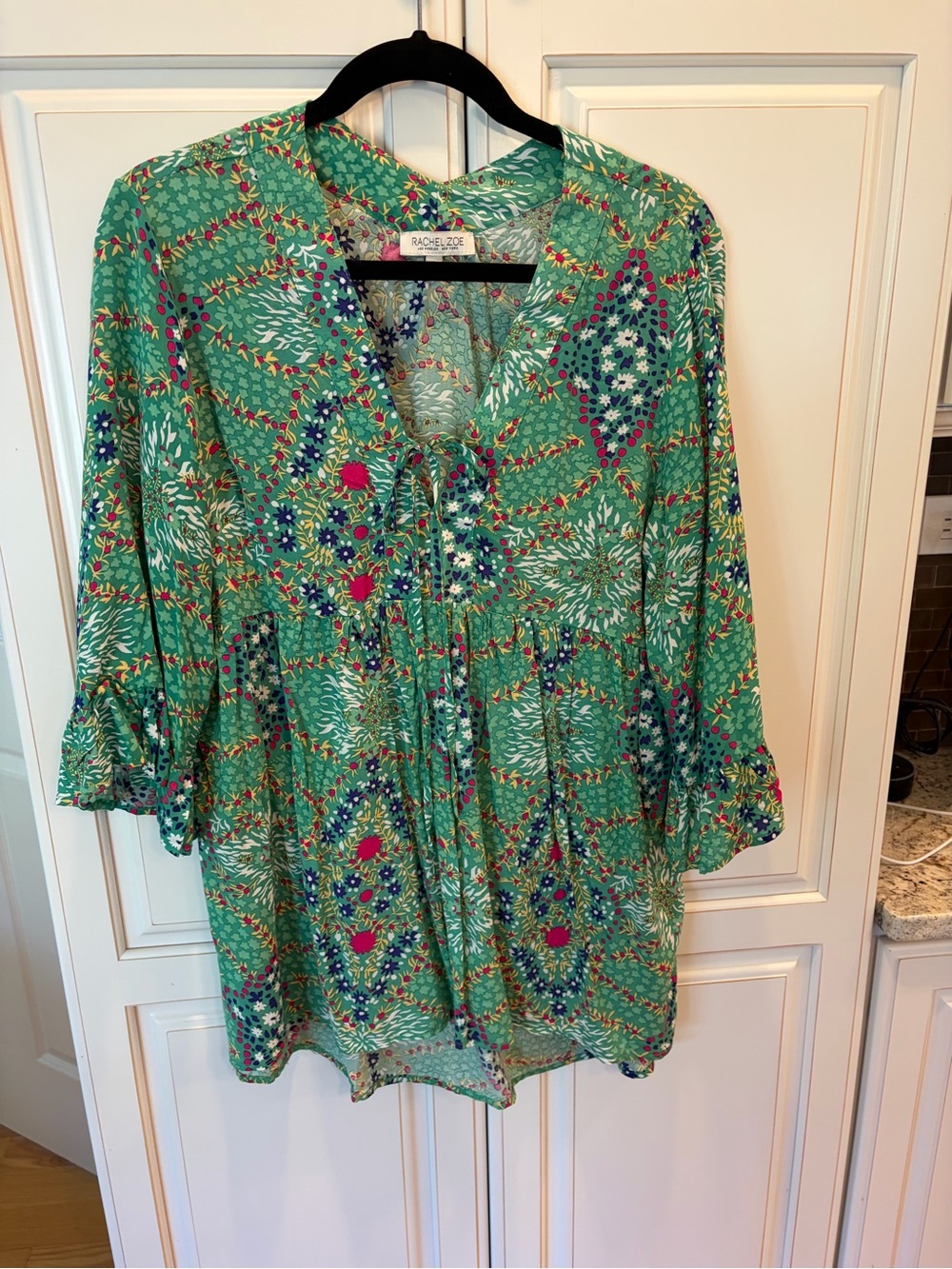 Rachel Zoe Green Floral Tie-Neck Tunic